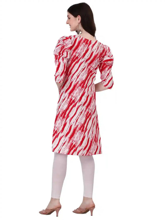 stylish pink crepe kurti with trendy puff sleeves
