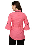 stylish pink crepe tunic top with bell sleeves for women
