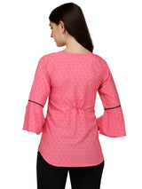stylish pink crepe tunic with bell sleeves for casual wear
