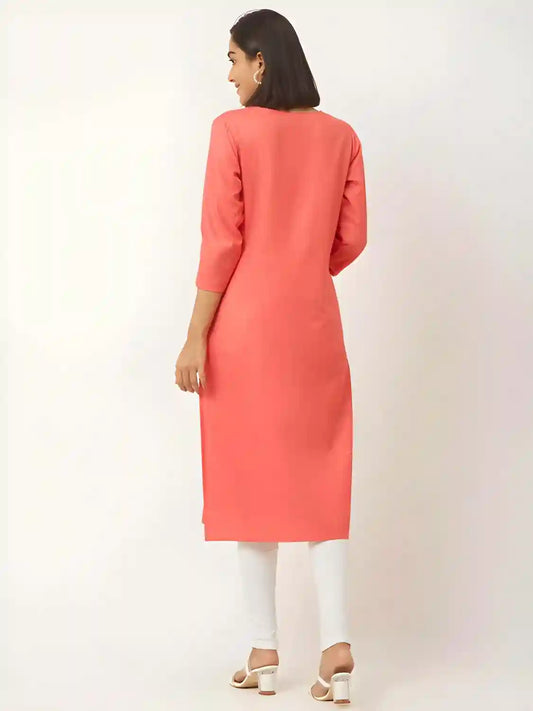 stylish pink solid kurti with a collar neck
