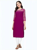 stylish purple calf length kurti for casual wear
