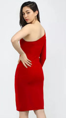 stylish red bodycon dress for girls one shoulder design

