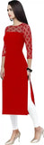 stylish red three-quarter sleeve kurti for women
