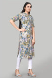 stylish teal three-quarter sleeve rayon kurti

