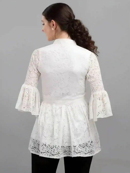 stylish white net top with crepe inner for daily wear
