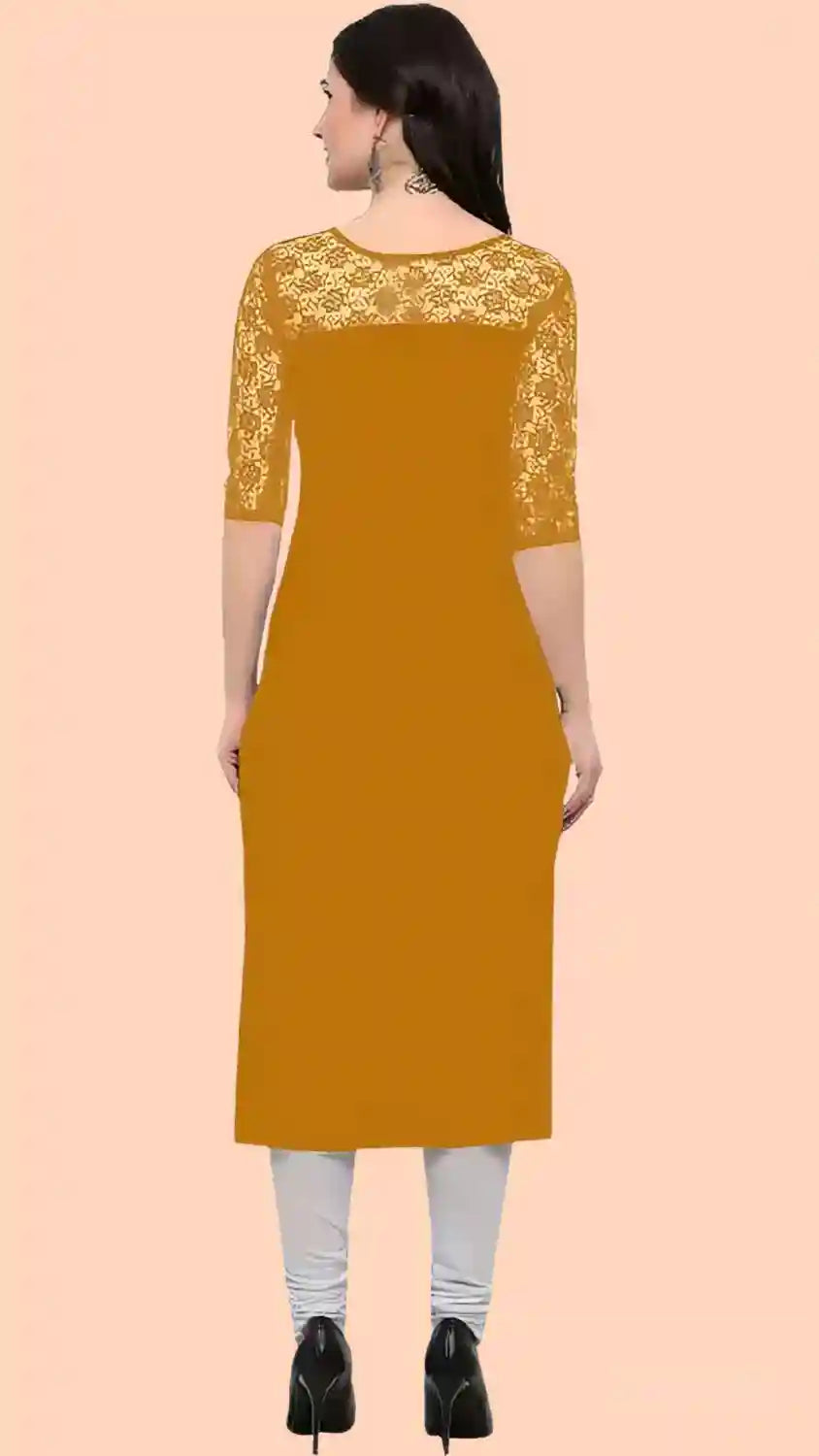 stylish yellow three-quarter sleeve kurti for any occasion
