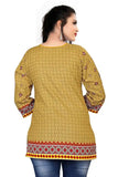 stylish yellow tunic top with round neck and regular sleeves

