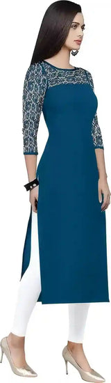 teal A-line crepe kurti for women
