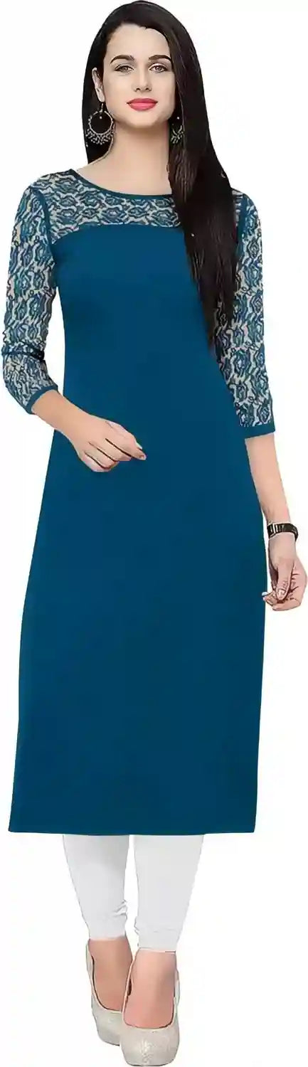 teal solid crepe kurti for women’s casual style
