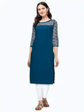 three quarter sleeve teal and dhoda crepe kurtis
