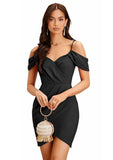 Trendy black shoulder strap knee-length polyester dress by ZELZIS

