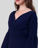 Trendy blue V neck polyester bodycon dress for events

