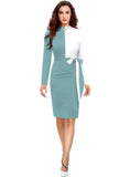 Trendy light green & white colourblock polyester dress with round classic neck by ZELZIS

