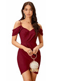 Trendy maroon knee length polyester dress for casual & party wear by ZELZIS

