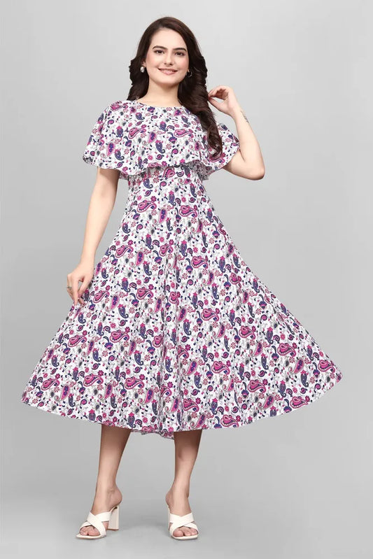 Trendy pink mango floral maxi dress with round neck by ZELZIS

