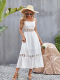 Trendy white wide strap crochet midi dress

