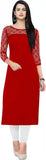 vibrant red solid calf length kurti for everyday use
