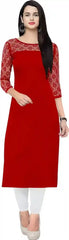 vibrant red solid calf length kurti for everyday use
