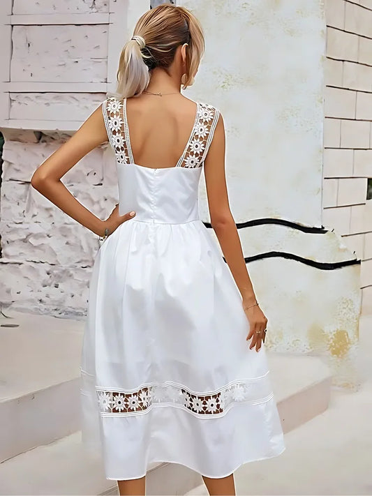 White crepe lace crochet dress for party occasions