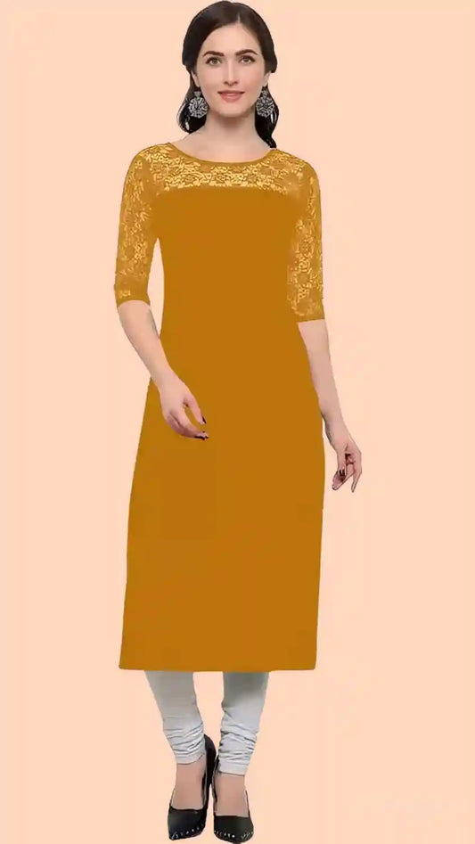 yellow crepe kurti with a chic design for women
