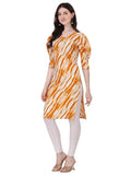 yellow mix trendy puff sleeve crepe kurti for women
