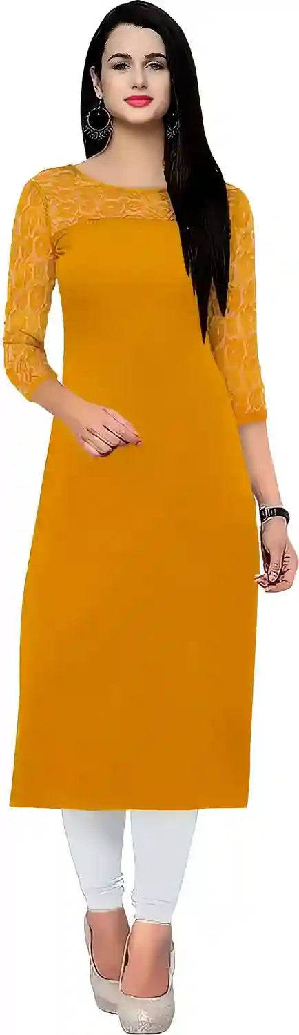 yellow solid crepe kurtis for casual and party wear

