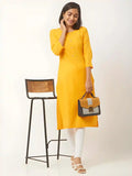 yellow straight classic A-line cotton kurti
