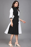 ZELZIS black pure cotton colourblock fit & flare knee-length dress

