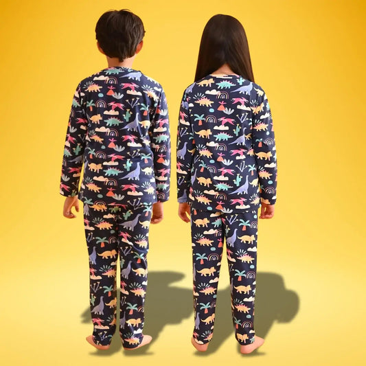 ज़ेल्ज़िस लड़कों और लड़कियों के लिए नीला कॉटन नाइट सूट कॉम्बो टी-शर्ट और पैंट सेट - ट्रेंडी डेली और कैज़ुअल वियर