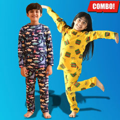 Zelzis Boys & Girls Yellow & Blue Cotton Night Suit Combo T-Shirt & Pants Set – Trendy Daily & Casual Wear