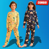 ज़ेल्ज़िस लड़कों और लड़कियों के लिए हल्के पीले और नेवी ब्लू कॉटन नाइट सूट कॉम्बो टी-शर्ट और पैंट सेट - ट्रेंडी डेली और कैज़ुअल वियर