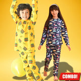 ज़ेल्ज़िस लड़कों और लड़कियों के लिए पीला और नीला कॉटन नाइट सूट कॉम्बो टी-शर्ट और पैंट सेट - ट्रेंडी डेली और कैज़ुअल वियर