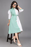 ZELZIS light green & white cotton colourblock casual party dress

