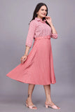 ZELZIS pink crepe dress for women with round cowl neck and full sleeves

