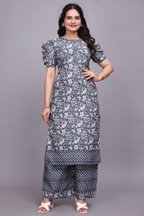 Black Women Cotton Kurti with Palazzo Set - Stylish Ethnic Wear