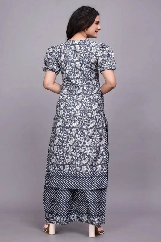 पलाज़ो सेट के साथ काली महिला कॉटन कुर्ती - स्टाइलिश एथनिक वियर