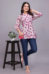 Pink Floral Cotton Tunic Top for Women - Casual & Stylish Wear