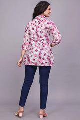 Pink Floral Cotton Tunic Top for Women - Casual & Stylish Wear