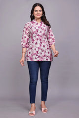 Pink Floral Cotton Tunic Top for Women - Casual & Stylish Wear