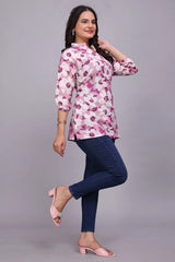 Pink Floral Cotton Tunic Top for Women - Casual & Stylish Wear