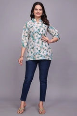 Green Floral Cotton Tunic Top for Women – Stylish & Comfortable Casual Wear