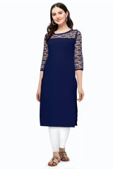 Blue & Yellow A-Line Straight Daily Wear Crepe Combo Kurtis