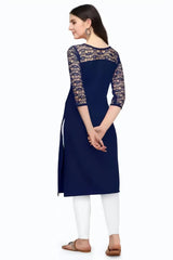 Blue & Yellow A-Line Straight Daily Wear Crepe Combo Kurtis