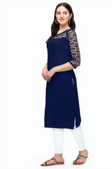 Blue & Yellow A-Line Straight Daily Wear Crepe Combo Kurtis