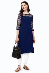 Blue & Yellow A-Line Straight Daily Wear Crepe Combo Kurtis