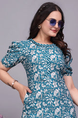 Teal Women Cotton Kurti with Palazzo Set - Stylish Ethnic Wear