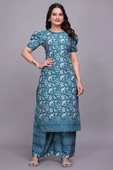 Teal Women Cotton Kurti with Palazzo Set - Stylish Ethnic Wear