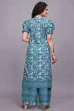 टील रंग की महिलाओं के लिए कॉटन कुर्ती पलाज़ो सेट के साथ - स्टाइलिश एथनिक वियर