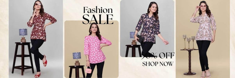 Fashion sale advertisement with women's clothing and a 'Shop Now' call to action.