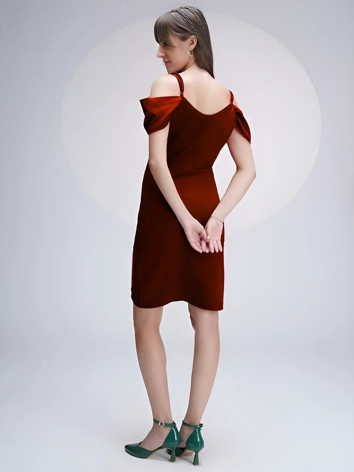 zelzis party wear cold shoulder maroon dress

